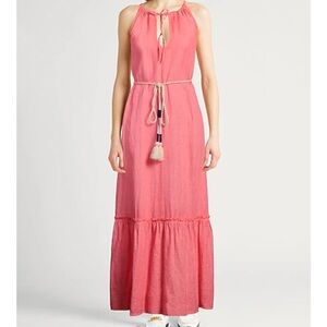 Lino% Lino Pink Sleeveless Halter Maxi Dress Resort Wear
